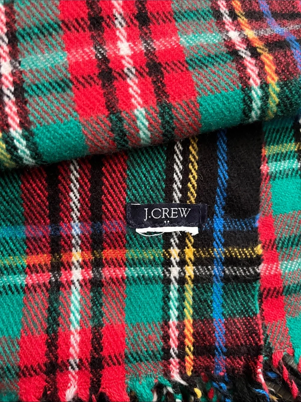 J.Crew Classic Red & Green Plaid Fringe Scarf -